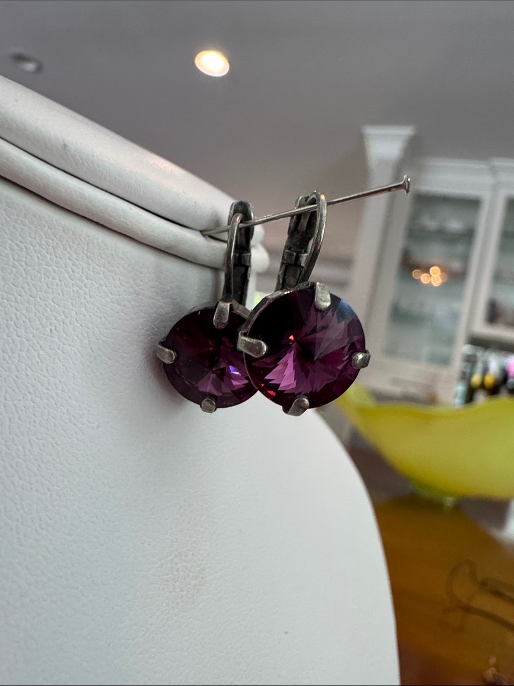 Sabika Silver Leverback Earrings with Deep Purple Round Crystals